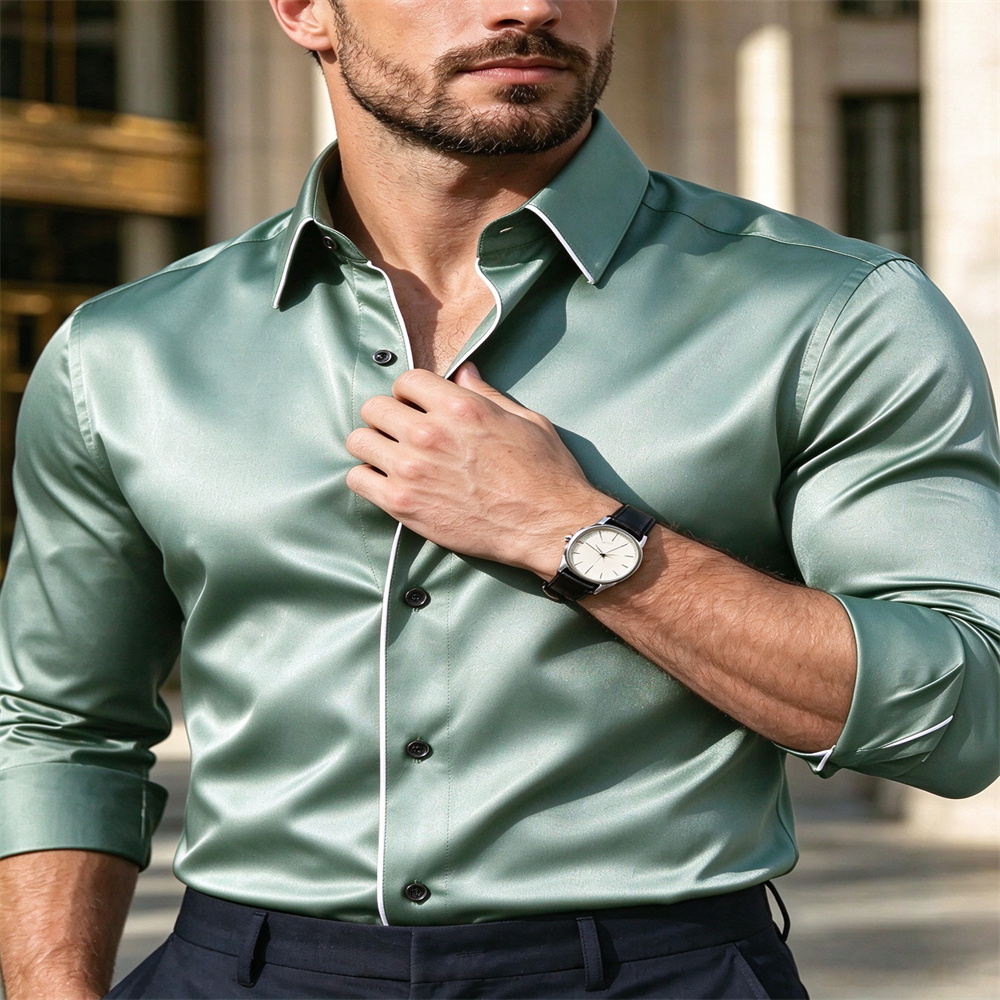 Heren Slim Fit Satijnen Overhe - Mens Satin Silk Dress Shirt recensie en prijs