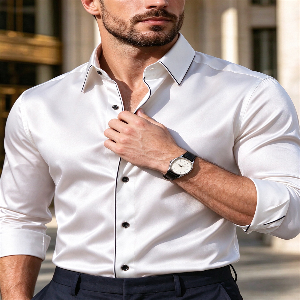 Heren Slim Fit Satijnen Overhe - Mens Satin Silk Dress Shirt recensie en prijs
